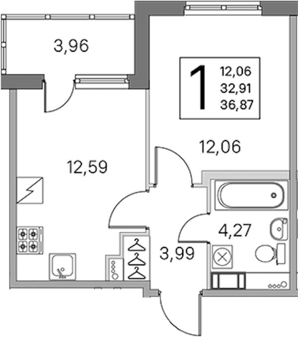 1-комнатная квартира 32.91 м², 4/5 эт., ЖК «ЮгТаун. Олимпийские кварталы»